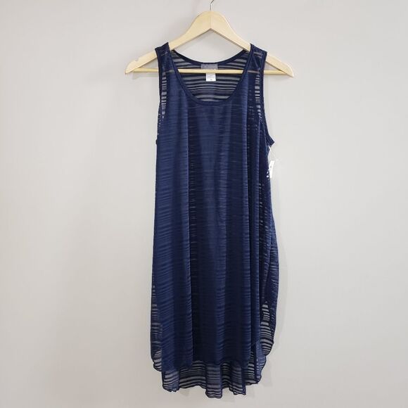 Jordan Taylor Medium Navy Blue Sheer Striped Sleeveless Swim Coverup NWT - Picture 1 of 6